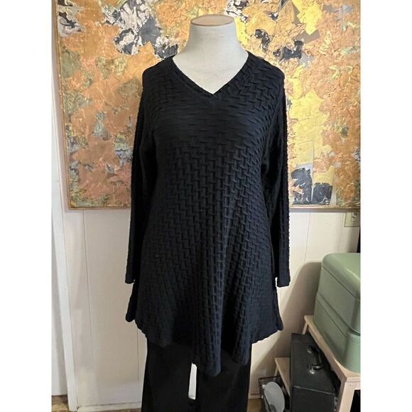 EDW Spirithouse Womens Medium A-Line Tunic Dress Black Ripple Textured Pockets - Picture 1 of 9